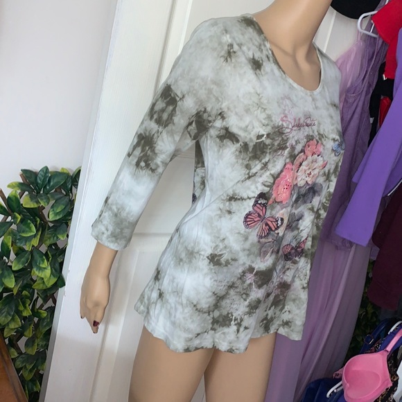 Cactus Shakespeare jewelled butterflies green tie dye shirt L - Picture 2 of 10